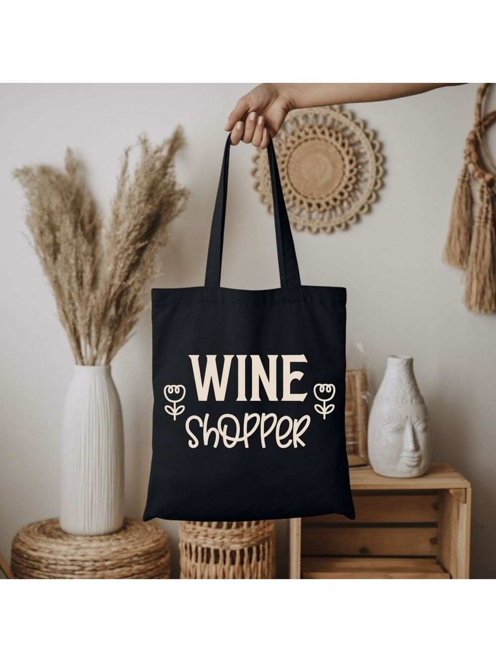 Custom Black Tote Bag Wine Shopper